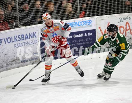 Eishockey Charity Spiel.  KAC gegen VST Adler Voelkermarkt.  Nicholas Eric Petersen (KAC),  Seifried Sandro  (Voelkermarkt).
Voelkermarkt, 14.2.2026.
Foto: Kuess
www.qspictures.net
---
pressefotos, pressefotografie, kuess, qs, qspictures, sport, bild, bilder, bilddatenbank