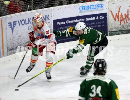 Eishockey Charity Spiel.  KAC gegen VST Adler Voelkermarkt.  Finn van Ee (KAC),  Salzmann Konstantin  (Voelkermarkt).
Voelkermarkt, 14.2.2026.
Foto: Kuess
www.qspictures.net
---
pressefotos, pressefotografie, kuess, qs, qspictures, sport, bild, bilder, bilddatenbank