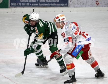 Eishockey Charity Spiel.  KAC gegen VST Adler Voelkermarkt.  David Waschnig (KAC),  Oberortner Maximilian  (Voelkermarkt).
Voelkermarkt, 14.2.2026.
Foto: Kuess
www.qspictures.net
---
pressefotos, pressefotografie, kuess, qs, qspictures, sport, bild, bilder, bilddatenbank