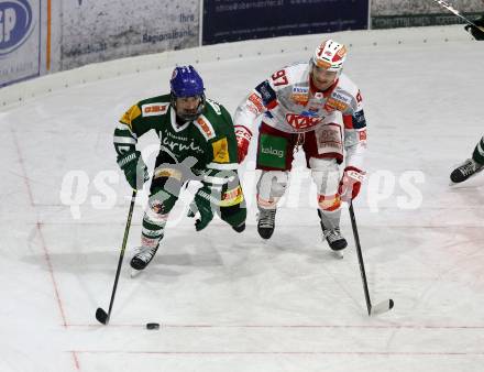 Eishockey Charity Spiel.  KAC gegen VST Adler Voelkermarkt.  Fabian Hochegger (KAC), Wachter Daniel  (Voelkermarkt).
Voelkermarkt, 14.2.2026.
Foto: Kuess
www.qspictures.net
---
pressefotos, pressefotografie, kuess, qs, qspictures, sport, bild, bilder, bilddatenbank