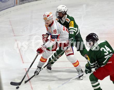 Eishockey Charity Spiel.  KAC gegen VST Adler Voelkermarkt. David Waschnig  (KAC),  Blantar Levi  (Voelkermarkt).
Voelkermarkt, 14.2.2026.
Foto: Kuess
www.qspictures.net
---
pressefotos, pressefotografie, kuess, qs, qspictures, sport, bild, bilder, bilddatenbank