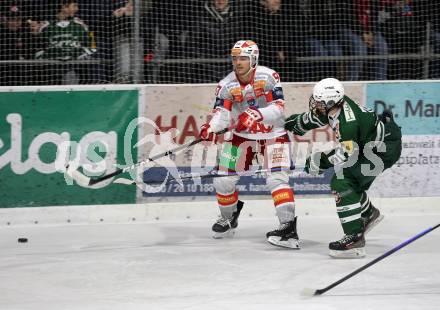Eishockey Charity Spiel.  KAC gegen VST Adler Voelkermarkt.  Fabian Hochegger (KAC),  Blantar Levi  (Voelkermarkt).
Voelkermarkt, 14.2.2026.
Foto: Kuess
www.qspictures.net
---
pressefotos, pressefotografie, kuess, qs, qspictures, sport, bild, bilder, bilddatenbank