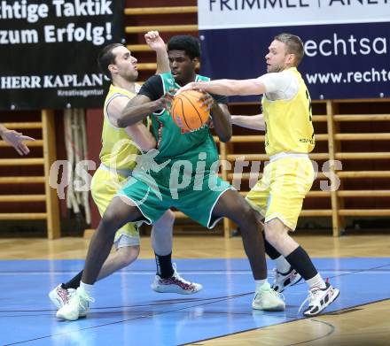 Basketball 2. Liga 2025/2026. Grunddurchgang 18. Runde.  Woerthersee Piraten gegen Future Team Steiermark. Andreas Nuck,  Tim Huber  (Piraten), Simon Okoro  (Steiermark). Klagenfurt, am 14.2.2026
Foto: Kuess
---
pressefotos, pressefotografie, kuess, qs, qspictures, sport, bild, bilder, bilddatenbank