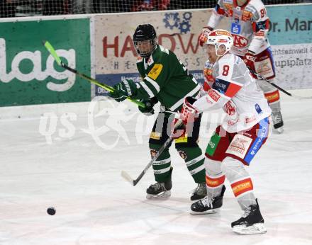 Eishockey Charity Spiel.  KAC gegen VST Adler Voelkermarkt.  Nicholas Eric Petersen (KAC), Gruenwald Nico   (Voelkermarkt).
Voelkermarkt, 14.2.2026.
Foto: Kuess
www.qspictures.net
---
pressefotos, pressefotografie, kuess, qs, qspictures, sport, bild, bilder, bilddatenbank