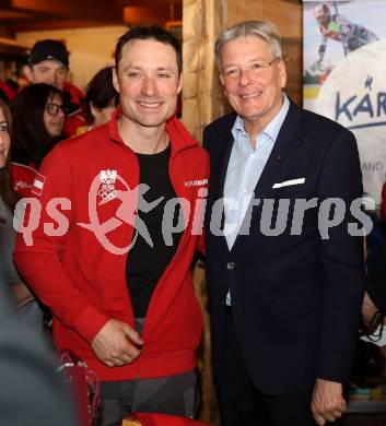 Snowboard. Empfang Silbermedaillengewinnerin bei Olympia Sabine Payer.  Alex Payer, LH Peter Kaiser. Simonhoehe,  am 15.2.2026.
Foto: Kuess
www.qspictures.net
---
pressefotos, pressefotografie, kuess, qs, qspictures, sport, bild, bilder, bilddatenbank