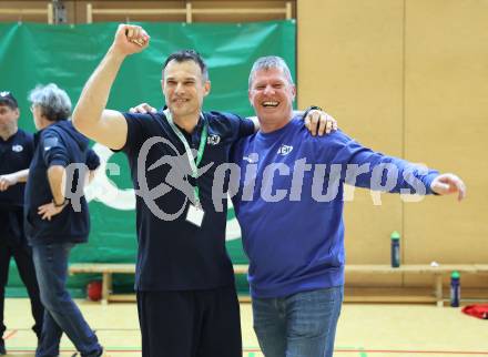 Handball Bundesliga. HLA. SC Ferlach gegen Hard.  Jubel  Miro Barisic, Walter Perkounig  (SCF),   (Hard.  Ferlach, am 14.2.2026.
Foto: Kuess
www.qspictures.net
---
pressefotos, pressefotografie, kuess, qs, qspictures, sport, bild, bilder, bilddatenbank
