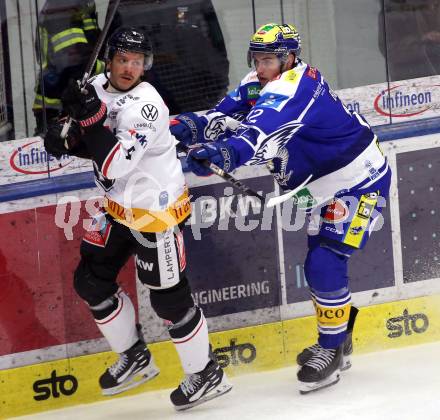 Eishockey ICE Bundesliga.  Winn2day ICE Hockey League. VSV gegen Pioneers Vorarlberg.  Brett Budgell   (VSV),   Ramon Schnetzer  (Vorarlberg). Villach, am 22.2.2026.
Foto: Kuess
www.qspictures.net
---
pressefotos, pressefotografie, kuess, qs, qspictures, sport, bild, bilder, bilddatenbank