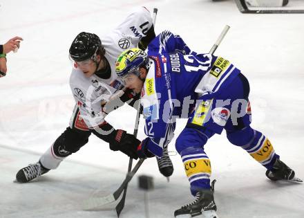 Eishockey ICE Bundesliga.  Winn2day ICE Hockey League. VSV gegen Pioneers Vorarlberg.  Brett Budgell   (VSV),  Marlon Tschofen   (Vorarlberg). Villach, am 22.2.2026.
Foto: Kuess
www.qspictures.net
---
pressefotos, pressefotografie, kuess, qs, qspictures, sport, bild, bilder, bilddatenbank