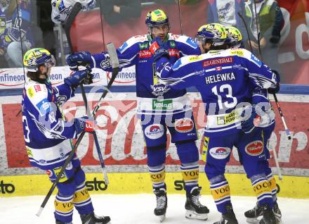 Eishockey ICE Bundesliga.  Winn2day ICE Hockey League. VSV gegen Pioneers Vorarlberg.   Torjubel Julian Raspotnig, Nick Hutchison, John Hughes, Adam Helewka  (VSV). Villach, am 22.2.2026.
Foto: Kuess
www.qspictures.net
---
pressefotos, pressefotografie, kuess, qs, qspictures, sport, bild, bilder, bilddatenbank