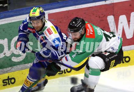 Eishockey ICE Bundesliga.  Winn2day ICE Hockey League. VSV gegen Olimpija Ljubljana. Alex Wall   (VSV),  Nik Simsic  (Laibach). Klagenfurt, am 1.2..2026
Foto: Kuess
www.qspictures.net
---
pressefotos, pressefotografie, kuess, qs, qspictures, sport, bild, bilder, bilddatenbank