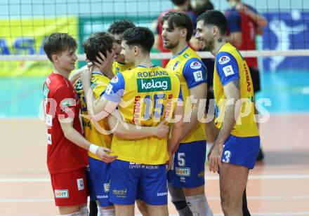 Volleyball.  Austrian Volley League Men.  VBK Kelag Woerther-See-Loewen Klagenfurt gegen SK Zadruga Aich/Dob.   Jubel   (Aich/Dob). Klagenfurt, am 31.1.2026.
Foto: Kuess
www.qspictures.net
---
pressefotos, pressefotografie, kuess, qs, qspictures, sport, bild, bilder, bilddatenbank