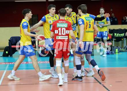 Volleyball.  Austrian Volley League Men.  VBK Kelag Woerther-See-Loewen Klagenfurt gegen SK Zadruga Aich/Dob.   Jubel  (Aich/Dob). Klagenfurt, am 31.1.2026.
Foto: Kuess
www.qspictures.net
---
pressefotos, pressefotografie, kuess, qs, qspictures, sport, bild, bilder, bilddatenbank