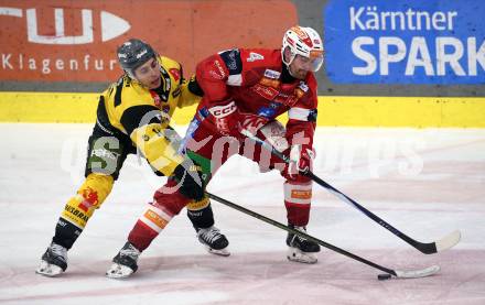 Eishockey ICE Bundesliga.  Winn2day ICE Hockey League. KAC gegen HC Falkenstein Pustertal.  Joshua Teves (KAC),  Alan Lobis  (Pustertal). Klagenfurt, am 5.1.2026
Foto: Kuess
www.qspictures.net
---
pressefotos, pressefotografie, kuess, qs, qspictures, sport, bild, bilder, bilddatenbank
