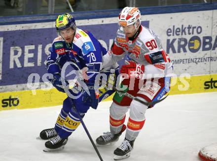 Eishockey ICE Bundesliga.  Winn2day ICE Hockey League. VSV gegen KAC. Felix Maxa  (VSV),  Matthew Fraser  (KAC). Villach, am 9.1.2026.
Foto: Kuess
www.qspictures.net
---
pressefotos, pressefotografie, kuess, qs, qspictures, sport, bild, bilder, bilddatenbank
