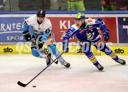 Eishockey ICE Bundesliga.  Winn2day ICE Hockey League. VSV gegen Black Wings Linz.   Felix Maxa  (VSV),  Logan Roe   (Linz). Villach, am 4.3.2026.
Foto: Kuess
www.qspictures.net
---
pressefotos, pressefotografie, kuess, qs, qspictures, sport, bild, bilder, bilddatenbank