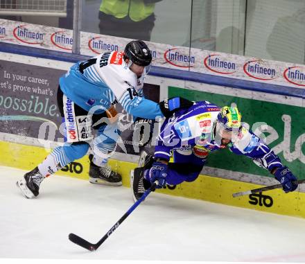 Eishockey ICE Bundesliga.  Winn2day ICE Hockey League. VSV gegen Black Wings Linz.  Steven Strong   (VSV),   Henrik Neubauer  (Linz). Villach, am 4.3.2026.
Foto: Kuess
www.qspictures.net
---
pressefotos, pressefotografie, kuess, qs, qspictures, sport, bild, bilder, bilddatenbank