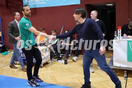 Basketball 2. Liga 2025/2026. Grunddurchgang 21. Runde.  KOS gegen Woerthersee Piraten.    Trainer Dalibor Cevriz (KOS), Trainer Andreas Kuttnig  (Piraten). Klagenfurt, am 8.3.2026
Foto: Kuess
---
pressefotos, pressefotografie, kuess, qs, qspictures, sport, bild, bilder, bilddatenbank