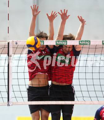 Volleyball.  Austrian Volley League Men.  VBK Kelag Woerther-See-Loewen Klagenfurt gegen SK Zadruga Aich/Dob.  Erik Kolev, David Petschnig  (Woerthersee-Loewen). Klagenfurt, am 7.3.2026.
Foto: Kuess
www.qspictures.net
---
pressefotos, pressefotografie, kuess, qs, qspictures, sport, bild, bilder, bilddatenbank
