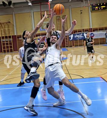 Basketball 2. Liga 2025/2026. Grunddurchgang 21. Runde.  KOS gegen Woerthersee Piraten.    Marin Sliskovic (KOS),  Shawn L. Ray, Lukas Simoner  (Piraten). Klagenfurt, am 8.3.2026
Foto: Kuess
---
pressefotos, pressefotografie, kuess, qs, qspictures, sport, bild, bilder, bilddatenbank