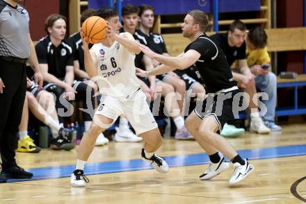 Basketball 2. Liga 2025/2026. Grunddurchgang 21. Runde.  KOS gegen Woerthersee Piraten.    Jure Bavdek (KOS), Tim Huber  (Piraten). Klagenfurt, am 8.3.2026
Foto: Kuess
---
pressefotos, pressefotografie, kuess, qs, qspictures, sport, bild, bilder, bilddatenbank