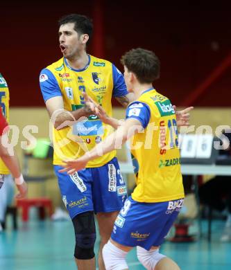 Volleyball.  Austrian Volley League Men.  VBK Kelag Woerther-See-Loewen Klagenfurt gegen SK Zadruga Aich/Dob.   Luan Weber, Lukas Micheu  (Aich/Dob). Klagenfurt, am 7.3.2026.
Foto: Kuess
www.qspictures.net
---
pressefotos, pressefotografie, kuess, qs, qspictures, sport, bild, bilder, bilddatenbank