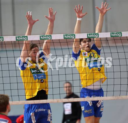 Volleyball.  Austrian Volley League Men.  VBK Kelag Woerther-See-Loewen Klagenfurt gegen SK Zadruga Aich/Dob.  Nicolai Grabmueller, Jonas Micheu   (Aich/Dob). Klagenfurt, am 7.3.2026.
Foto: Kuess
www.qspictures.net
---
pressefotos, pressefotografie, kuess, qs, qspictures, sport, bild, bilder, bilddatenbank