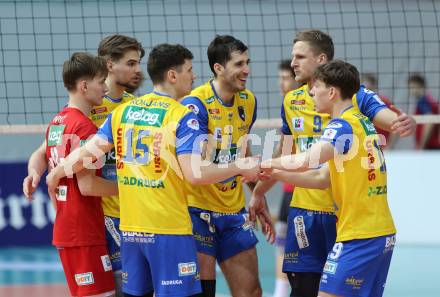 Volleyball.  Austrian Volley League Men.  VBK Kelag Woerther-See-Loewen Klagenfurt gegen SK Zadruga Aich/Dob.   Jubel   (Aich/Dob). Klagenfurt, am 7.3.2026.
Foto: Kuess
www.qspictures.net
---
pressefotos, pressefotografie, kuess, qs, qspictures, sport, bild, bilder, bilddatenbank