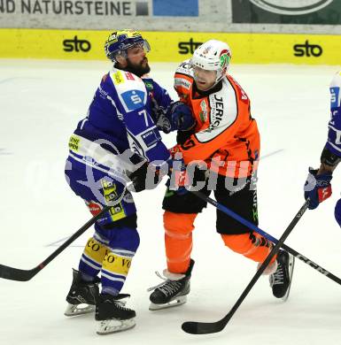 Eishockey ICE Bundesliga.  Winn2day ICE Hockey League. VSV gegen Graz99ers.  Steven Strong   (VSV),  Chris Collins  (Graz). Villach, am 12.3.2026..
Foto: Kuess
www.qspictures.net
---
pressefotos, pressefotografie, kuess, qs, qspictures, sport, bild, bilder, bilddatenbank