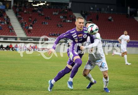 Fussball 2. Liga. SK Austria Klagenfurt gegen FAC Wien.  Bartol Barisic,  (Klagenfurt),  Mirnes Becirovic   (FAC Wien).  Klagenfurt, 13.3.2026.
Foto: Kuess
www.qspictures.net
---
pressefotos, pressefotografie, kuess, qs, qspictures, sport, bild, bilder, bilddatenbank
