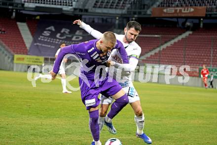 Fussball 2. Liga. SK Austria Klagenfurt gegen FAC Wien.  Bartol Barisic,   (Klagenfurt),  Mirnes Becirovic   (FAC Wien).  Klagenfurt, 13.3.2026.
Foto: Kuess
www.qspictures.net
---
pressefotos, pressefotografie, kuess, qs, qspictures, sport, bild, bilder, bilddatenbank