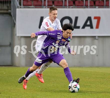 Fussball 2. Liga. SK Austria Klagenfurt gegen FAC Wien.   Rei Okada, (Klagenfurt),  Alex Sobczyk   (FAC Wien).  Klagenfurt, 13.3.2026.
Foto: Kuess
www.qspictures.net
---
pressefotos, pressefotografie, kuess, qs, qspictures, sport, bild, bilder, bilddatenbank