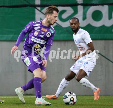 Fussball 2. Liga. SK Austria Klagenfurt gegen FAC Wien.  Marc Andre Schmerboeck (Klagenfurt),  Flavio Dos Santos Dias   (FAC). Klagenfurt, 13.3.2026.
Foto: Kuess
www.qspictures.net
---
pressefotos, pressefotografie, kuess, qs, qspictures, sport, bild, bilder, bilddatenbank