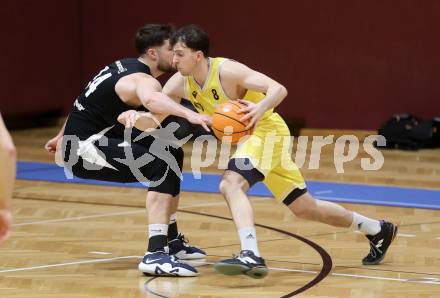 Basketball 2. Liga 2025/2026. Grunddurchgang 22. Runde.   Woerthersee Piraten gegen RAIDERS Tirol.  Elias Podany  (Piraten),  Petar Nemcec (Tirol). Klagenfurt, am 14.3.2026
Foto: Kuess
---
pressefotos, pressefotografie, kuess, qs, qspictures, sport, bild, bilder, bilddatenbank