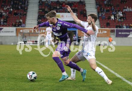 Fussball 2. Liga. SK Austria Klagenfurt gegen FAC Wien.  Nik Marinsek (Klagenfurt),   Marcus Maier  (FAC). Klagenfurt, 13.3.2026.
Foto: Kuess
www.qspictures.net
---
pressefotos, pressefotografie, kuess, qs, qspictures, sport, bild, bilder, bilddatenbank