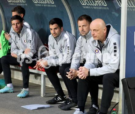Fussball 2. Liga. SK Austria Klagenfurt gegen FAC Wien. Tormanntrainer Marc Lamberger, Co-Trainer Luka Bjelica, Co-Trainer Stefan Friessnegger, Trainer Slobodan Grubor (Klagenfurt). Klagenfurt, 13.3.2026.
Foto: Kuess
www.qspictures.net
---
pressefotos, pressefotografie, kuess, qs, qspictures, sport, bild, bilder, bilddatenbank