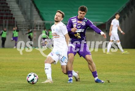 Fussball 2. Liga. SK Austria Klagenfurt gegen FAC Wien.  Dino Delic (Klagenfurt),  Marcus Maier    (FAC). Klagenfurt, 13.3.2026.
Foto: Kuess
www.qspictures.net
---
pressefotos, pressefotografie, kuess, qs, qspictures, sport, bild, bilder, bilddatenbank