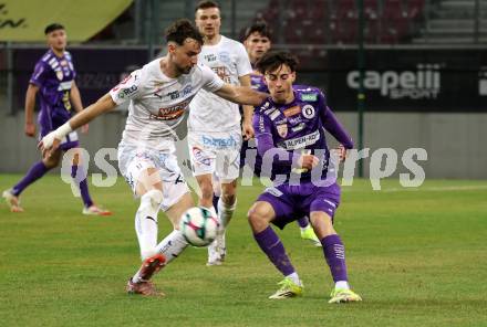 Fussball 2. Liga. SK Austria Klagenfurt gegen FAC Wien.  Elias Jandrisevits  (Klagenfurt),  Moritz Neumann   (FAC). Klagenfurt, 13.3.2026.
Foto: Kuess
www.qspictures.net
---
pressefotos, pressefotografie, kuess, qs, qspictures, sport, bild, bilder, bilddatenbank