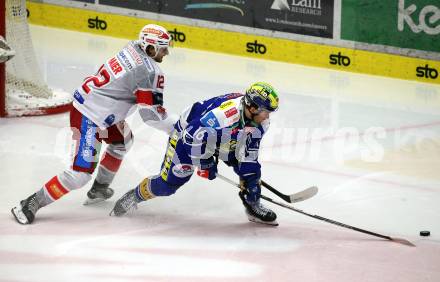 Eishockey ICE Bundesliga.  Winn2day ICE Hockey League. VSV gegen KAC.  Kevin Hancock  (VSV),  David Maier  (KAC). Villach, am 9.1.2026.
Foto: Kuess
www.qspictures.net
---
pressefotos, pressefotografie, kuess, qs, qspictures, sport, bild, bilder, bilddatenbank