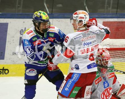 Eishockey ICE Bundesliga.  Winn2day ICE Hockey League. VSV gegen KAC. Paul Sintschnig  (VSV),  Tobias Sablattnig  (KAC). Villach, am 9.1.2026.
Foto: Kuess
www.qspictures.net
---
pressefotos, pressefotografie, kuess, qs, qspictures, sport, bild, bilder, bilddatenbank