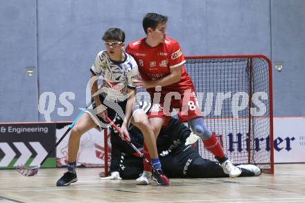 IFL Floorball.  KAC gegen VSV.  Alexander Apold  (KAC),  Elias Kronig (VSV). Klagenfurt, am 10.1.2026.
Foto: Kuess
www.qspictures.net
---
pressefotos, pressefotografie, kuess, qs, qspictures, sport, bild, bilder, bilddatenbank